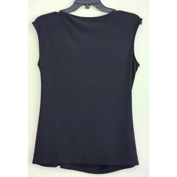 TOP/BLOUSE-CALVIN KLEIN-Black-Sleeveless-Front Gather-Gold Buckle-Size Petite SM - Picture 2 of 11